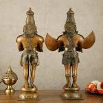 Pure Brass Divine Vahana Pair with Vintage Bronze Finish | Hanuman 21.5" & Garuda 22" | Total 21 kg Sacred Art | Heritage Guardian Murti